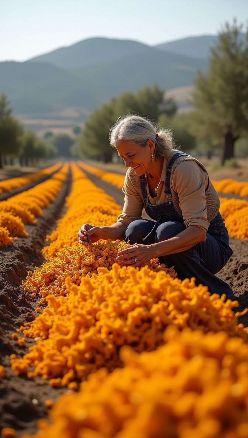 Πιάτο με φρέσκα φρούτα και αποξηραμένο κουρκουμά, σε ένα μπολ.